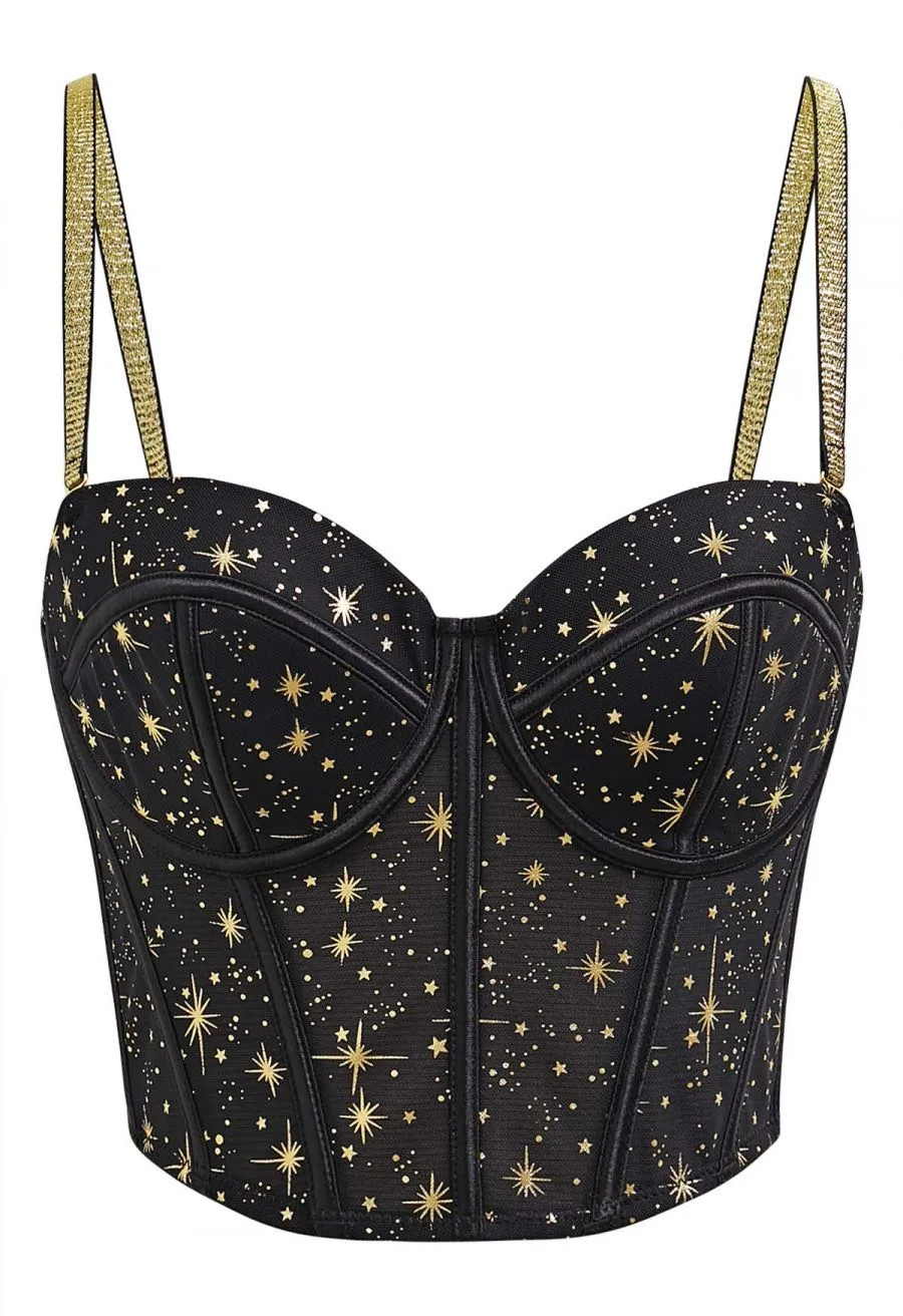 Midnight Charm Golden Stars Bustier Top | Chicwish