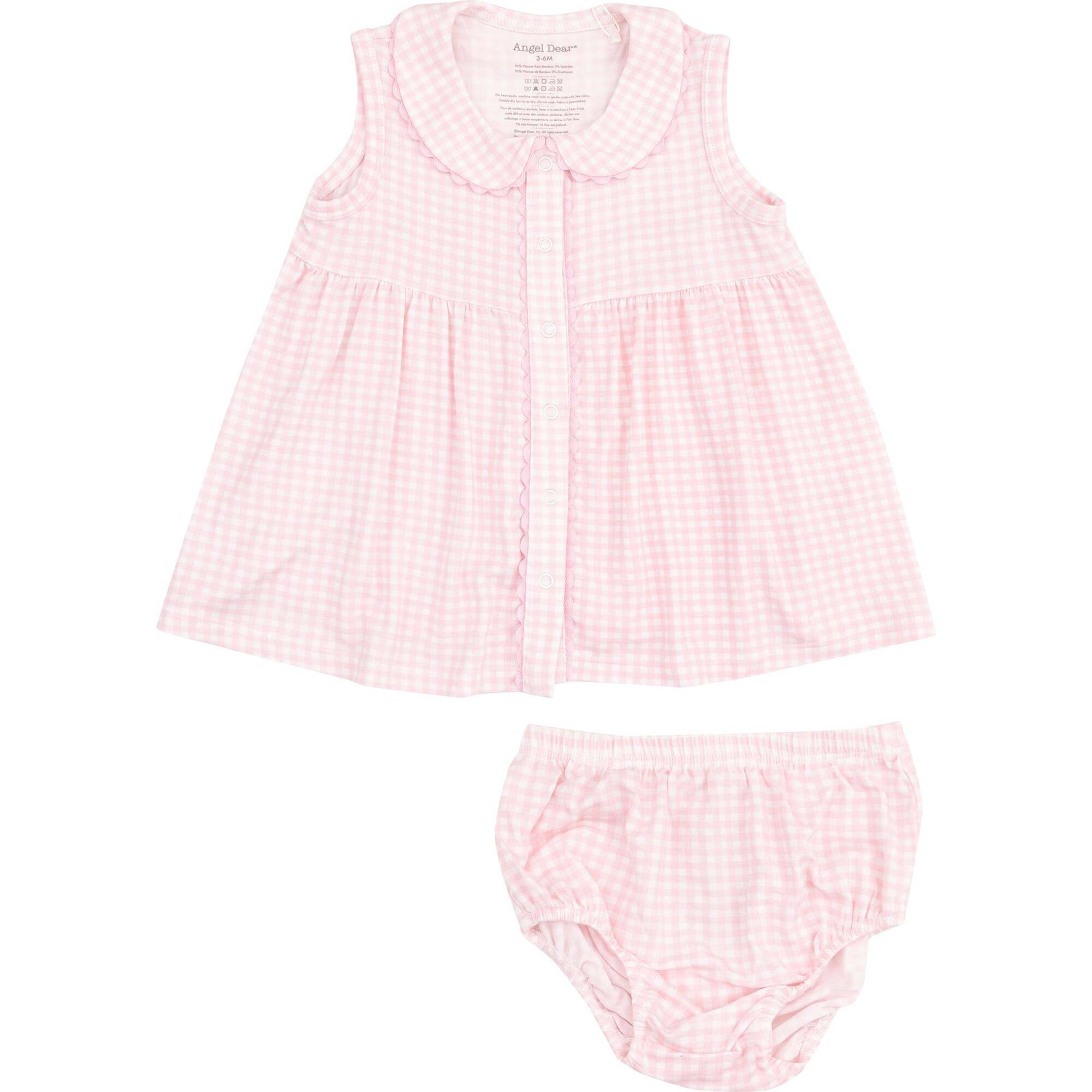 The Jill Peter Pan Button Front Dress with Ric Rac Trim and Diaper Cover, Mini Gingham Pink | Maisonette