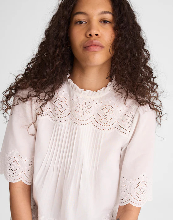 Embroidered Pintuck High-Neck Top | Madewell