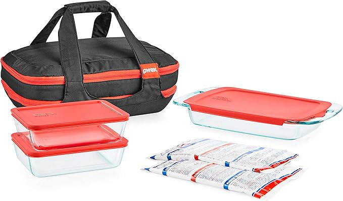 Pyrex Portables Glass Food Bakeware and Storage Containers (9-Piece Set, Insulated Carrier, BPA F... | Amazon (US)