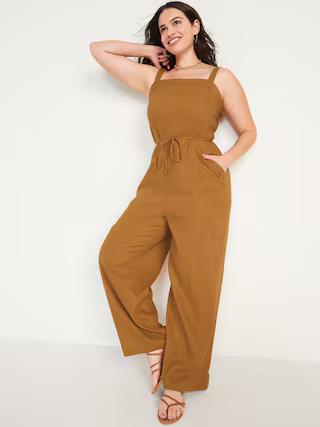 Sleeveless Linen-Blend Tie-Belt Wide-Leg Jumpsuit for Women | Old Navy (US)