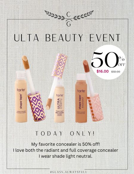 Ultra beauty event! 50% off shape tape concealer, I wear shade light neutral. Callie Glass 

#LTKsalealert #LTKbeauty #LTKSeasonal