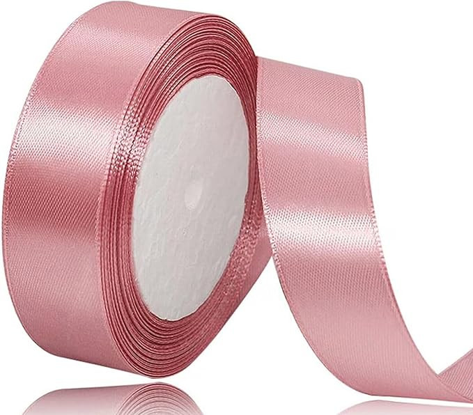 Rose Pink Satin Ribbon 1 Inch x 25 Yards, Solid Color Rose Gold Ribbon Silk Valentine Ribbon, Pin... | Amazon (US)