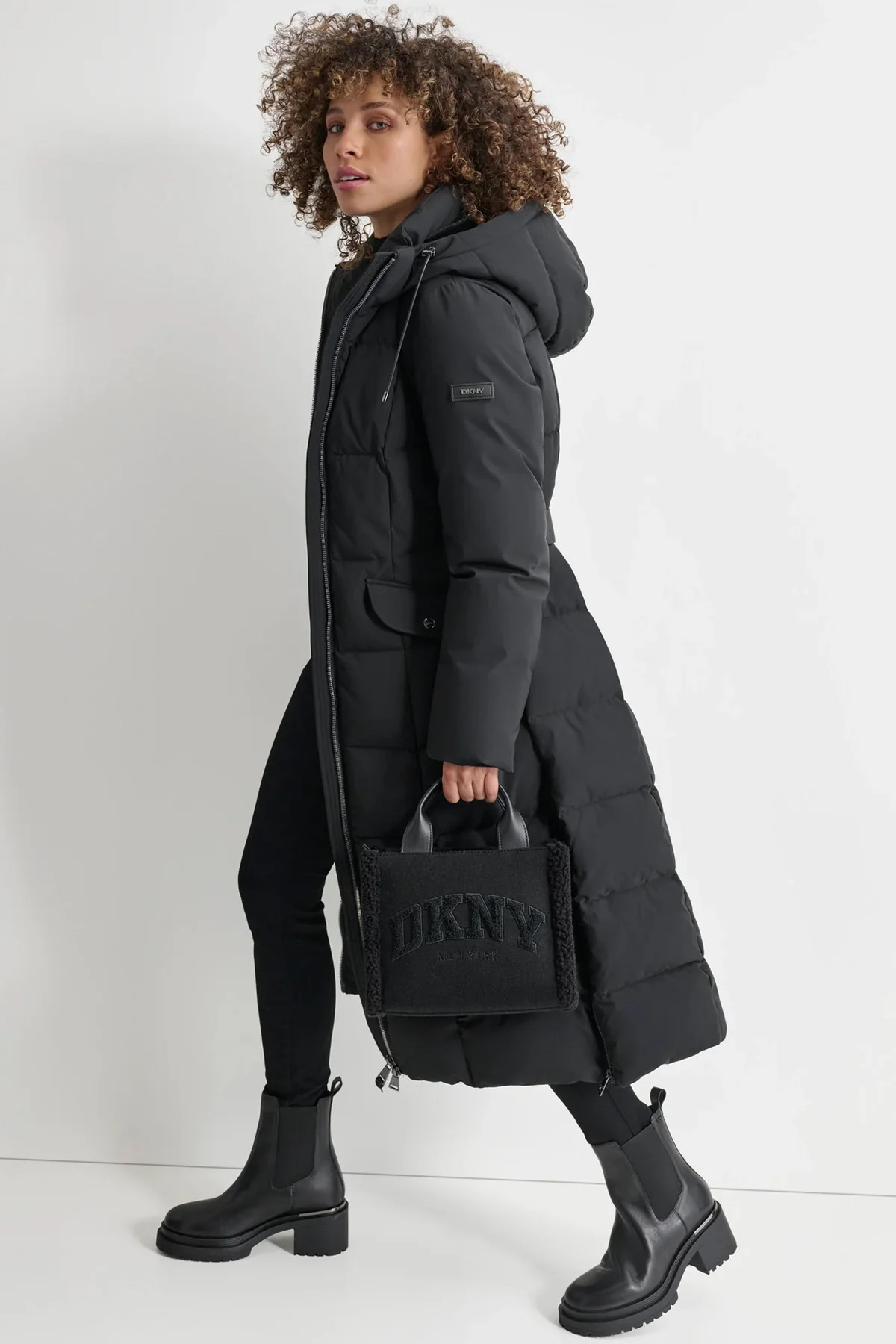 BOX QUILT LONG PUFFER WITH BELT | DKNY