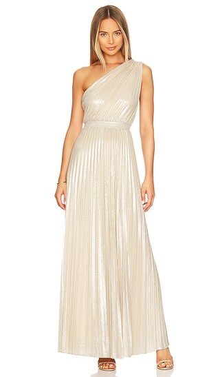 Pleated Long Evening Dress in Champagne Silver | Revolve Clothing (Global)
