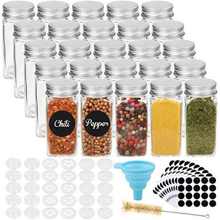 CUCUMI 25pcs 4oz Glass Spice Jars Square Empty Spice Containers with 30pcs Shaker Lids 200pcs Blank  | Walmart (US)