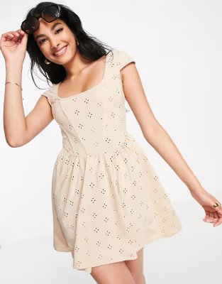 ASOS DESIGN broderie corset mini dress in sand | ASOS | ASOS (Global)