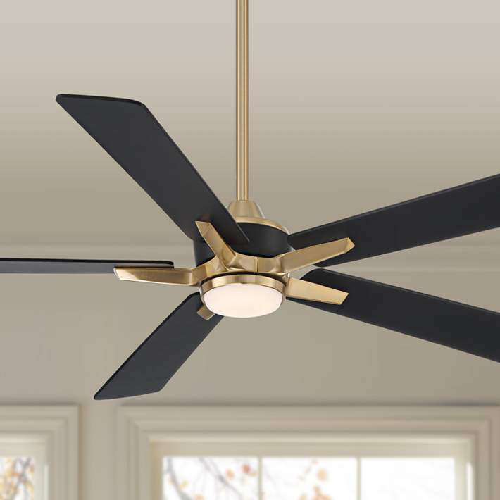 52" Casa Vieja Vegas Nights Soft Brass Black LED Remote Ceiling Fan | Lamps Plus