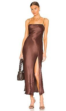 L'Academie Whistley Midi Dress in Chocolate Brown from Revolve.com | Revolve Clothing (Global)
