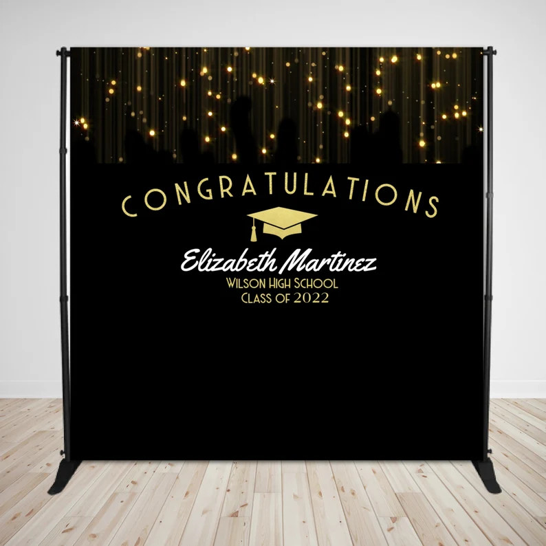 Personalized Black and Gold Graduation Class of 2022 Vinyl Backdrop For Photo Op or Balloon Arch | Etsy (US)