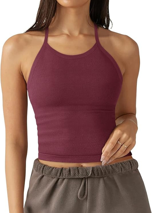 LASLULU Womens Sports Bra Seamless Long Crop Tank Racer Back Spaghetti Strap Workout Yoga Padded ... | Amazon (US)