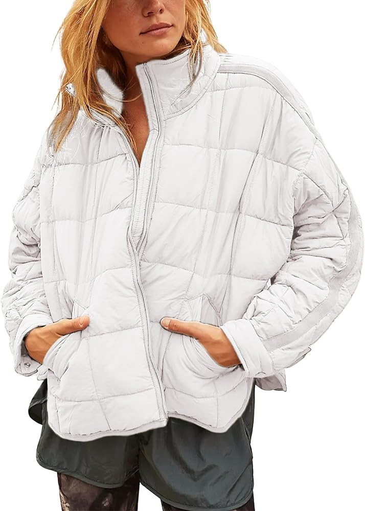 Bianstore Women's Oversized Splice Quilted Lightweight Puffer Jacket Casual Padded Coat | Amazon (US)