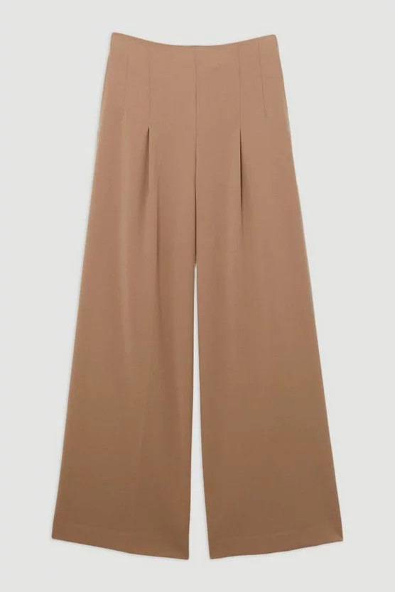 Compact Stretch Essential Wide Leg Tailored Trouser | Karen Millen UK + IE + DE + NL