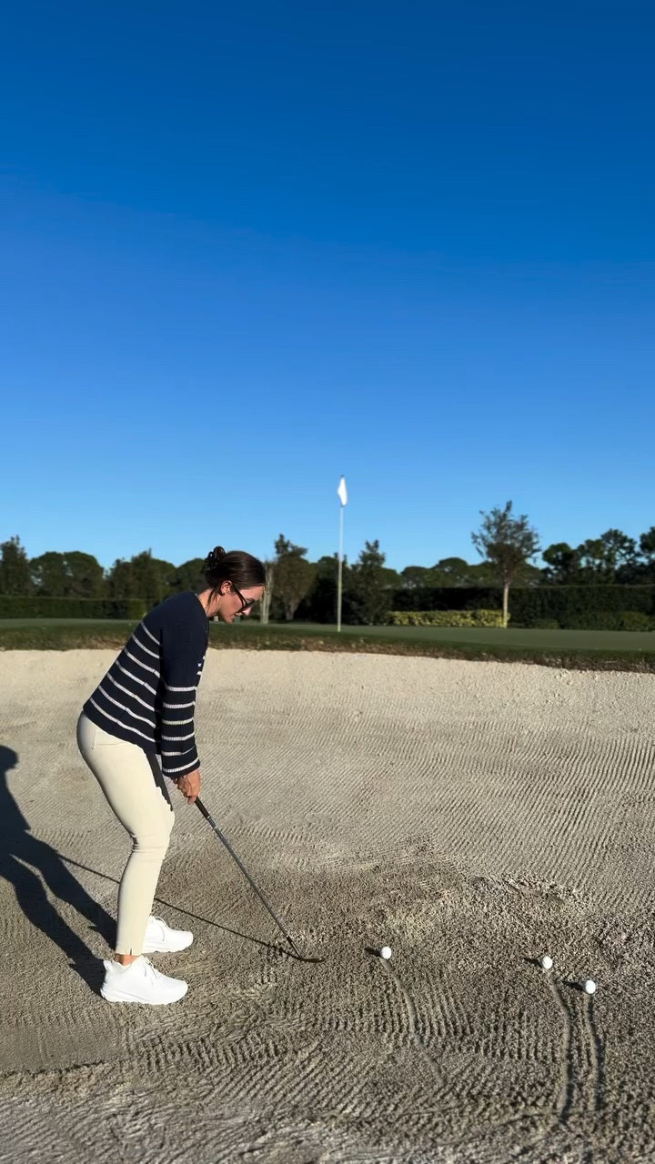 3 drills to help out of the sand ⬇️

1. Forget about the golf ball and picture trying to splash the sand around the ball up and onto the green.

2. Take your back foot and place the toes on the ground next to you. Practice hitting shots staying on your front foot. This will make it very easy to hit the sand in the same spot of time.

3. Using your back hand, only practice hitting some shots. This will force a better release underneath the golf ball and help you create higher shots with more spin.