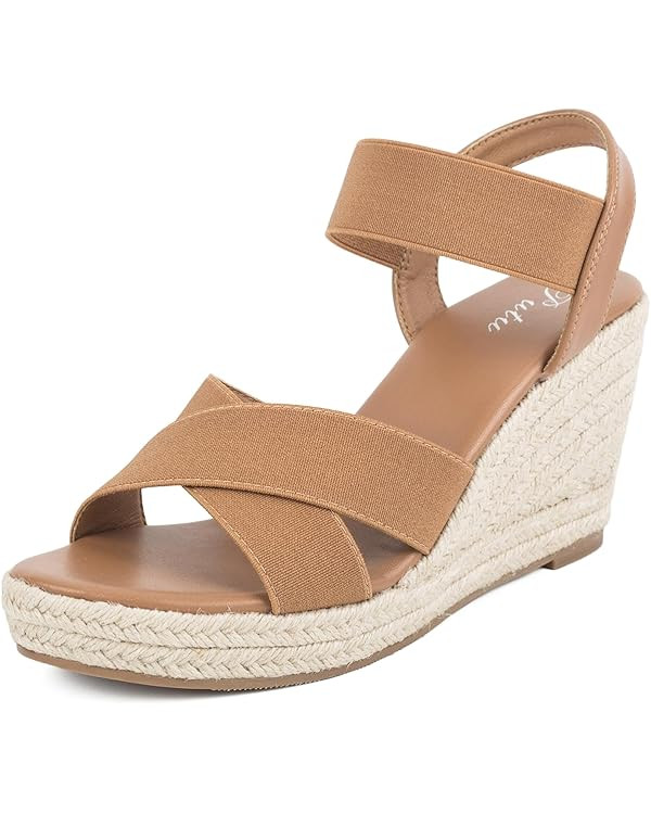 Putu Women's Espadrilles Wedge Sandals Elastic Ankle Strap Platform Sandals Open Toe Criss-cross ... | Amazon (US)