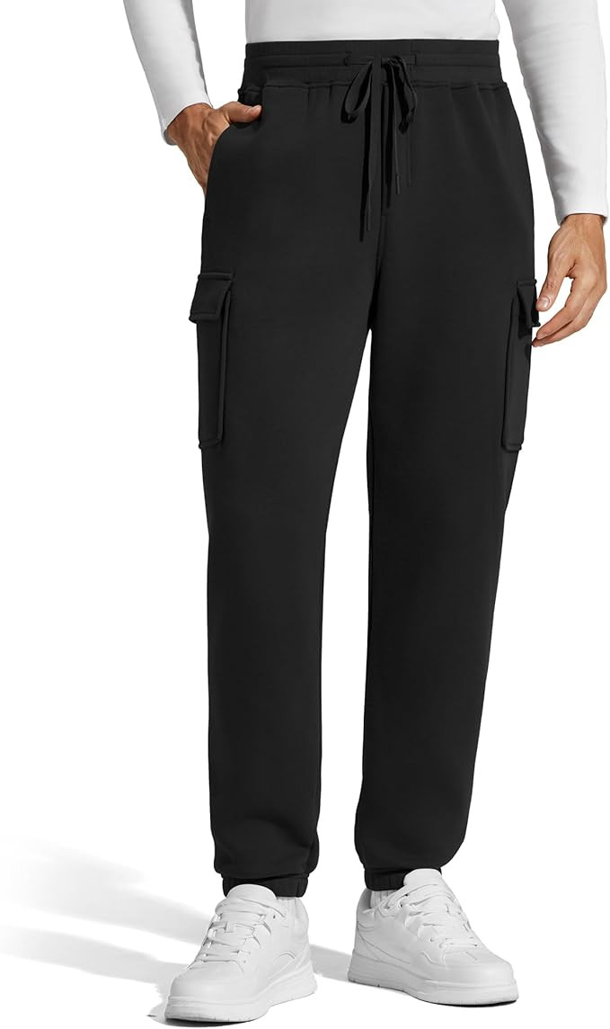 G4Free Flurrylux Men's Fleece Lined Joggers Cargo Pants Cotton Warm Drawstring Sweatpants with 4 ... | Amazon (US)