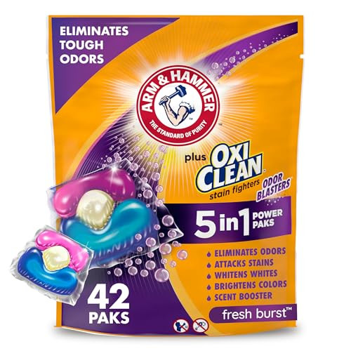 Arm & Hammer Plus OxiClean With Odor Blasters Laundry Detergent 5-IN-1 Power Paks, 42CT (Packagin... | Amazon (US)