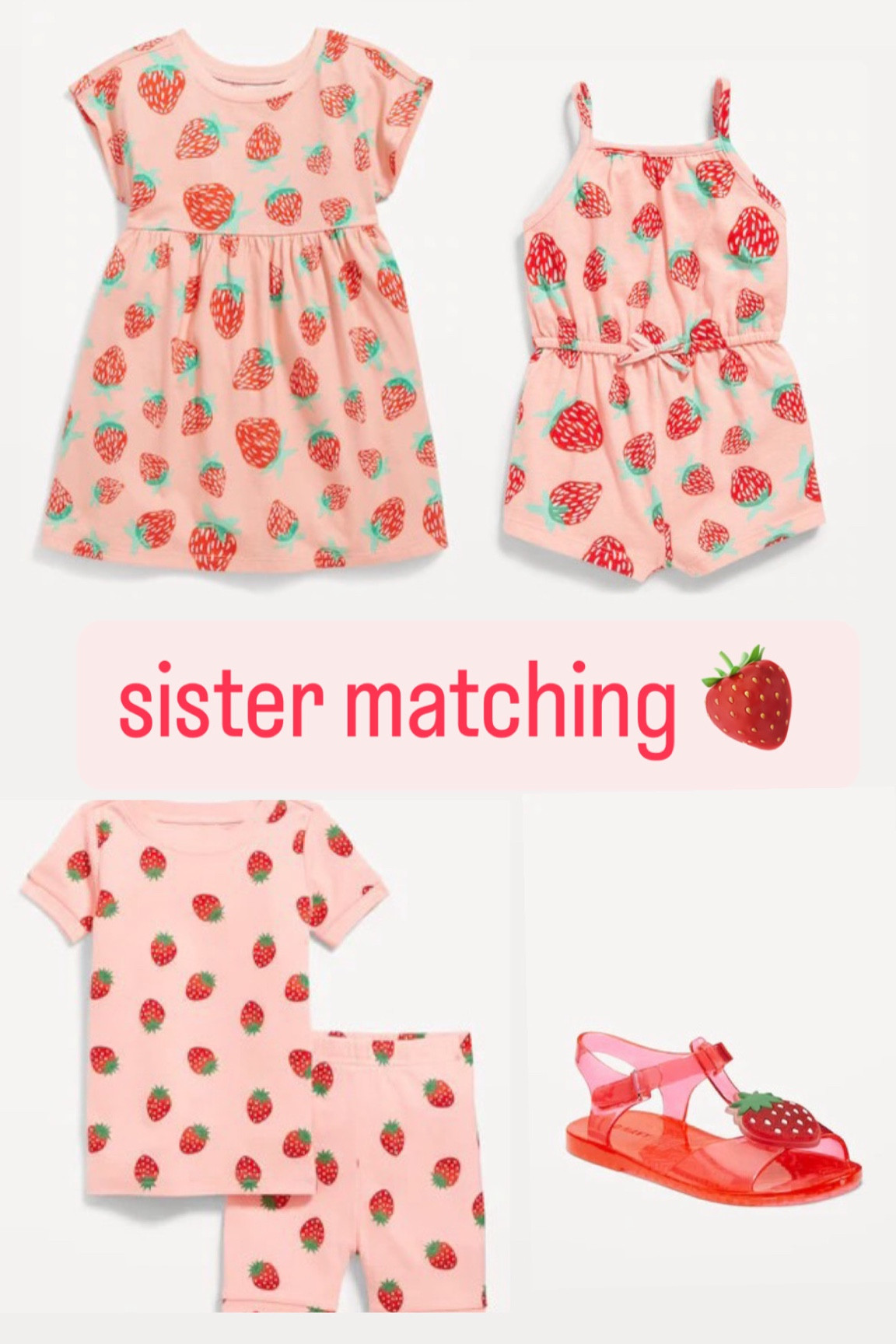 Sister matching 
Big sister and little sister matching outfits
Old navy rompers
Old navy dresses 
Old navy kids 
Strawberry print pajamas 
strawberry dress 
Toddler spring dress
Baby spring romper

#LTKkids #LTKfamily #LTKGiftGuide