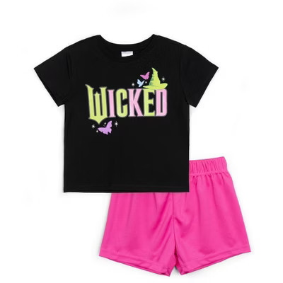 wicked Toddler Girls T-Shirt and Mesh Shorts Outfit Set Black / Pink 4T | Target