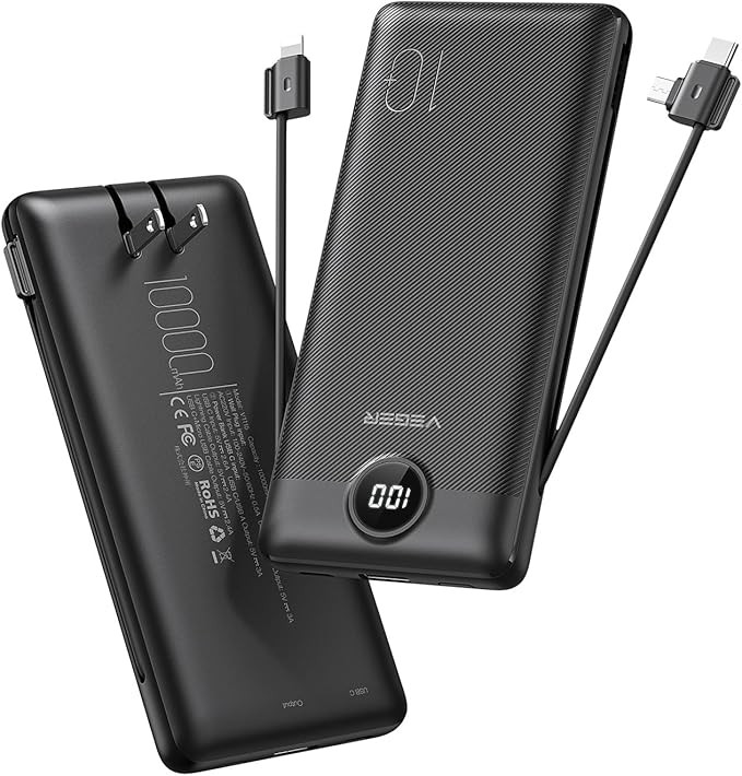 VEGER Portable Charger for iPhone Built in Cables and Wall Plug, 10000mah Slim Fast Charging USB ... | Amazon (CA)