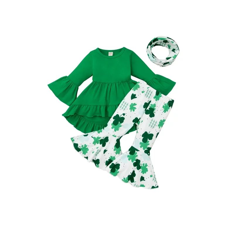 ZIYIXIN Toddler Baby Girls St. Patrick's Day Outfit Green Ruffle Mini Dress Top + Clover Pants + ... | Walmart (US)