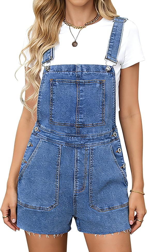 Denim Overall Shorts for Women Stretchy Adjustable Straps Bib Jean Short Overalls Denim Shortalls... | Amazon (US)