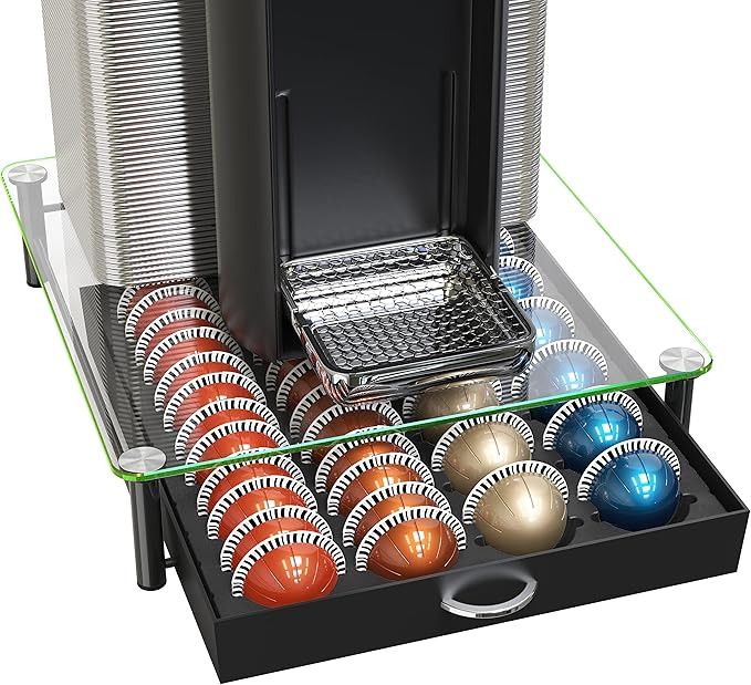 DecoBrothers Crystal Tempered Glass Vertuo Pod Holder Drawer, 24 Large or 48 Small Nespresso Caps... | Amazon (US)