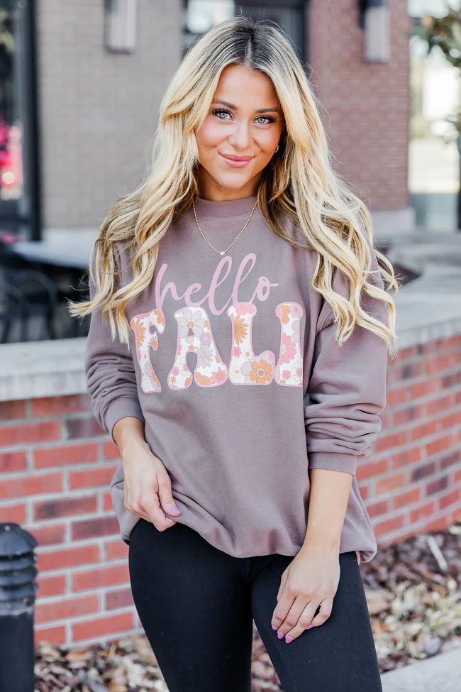 Hello Fall Floral Mocha Oversized Graphic Sweatshirt | Pink Lily