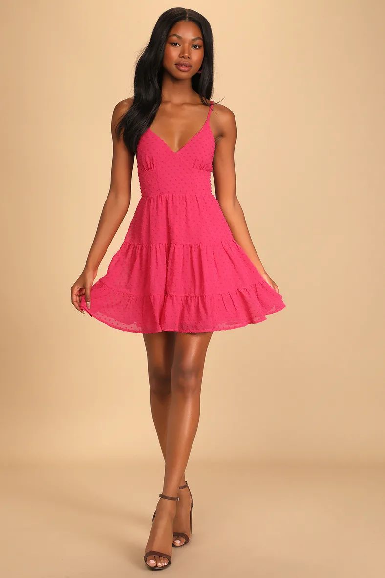 Flair for Fun Hot Pink Swiss Dot Tiered Mini Dress | Lulus (US)