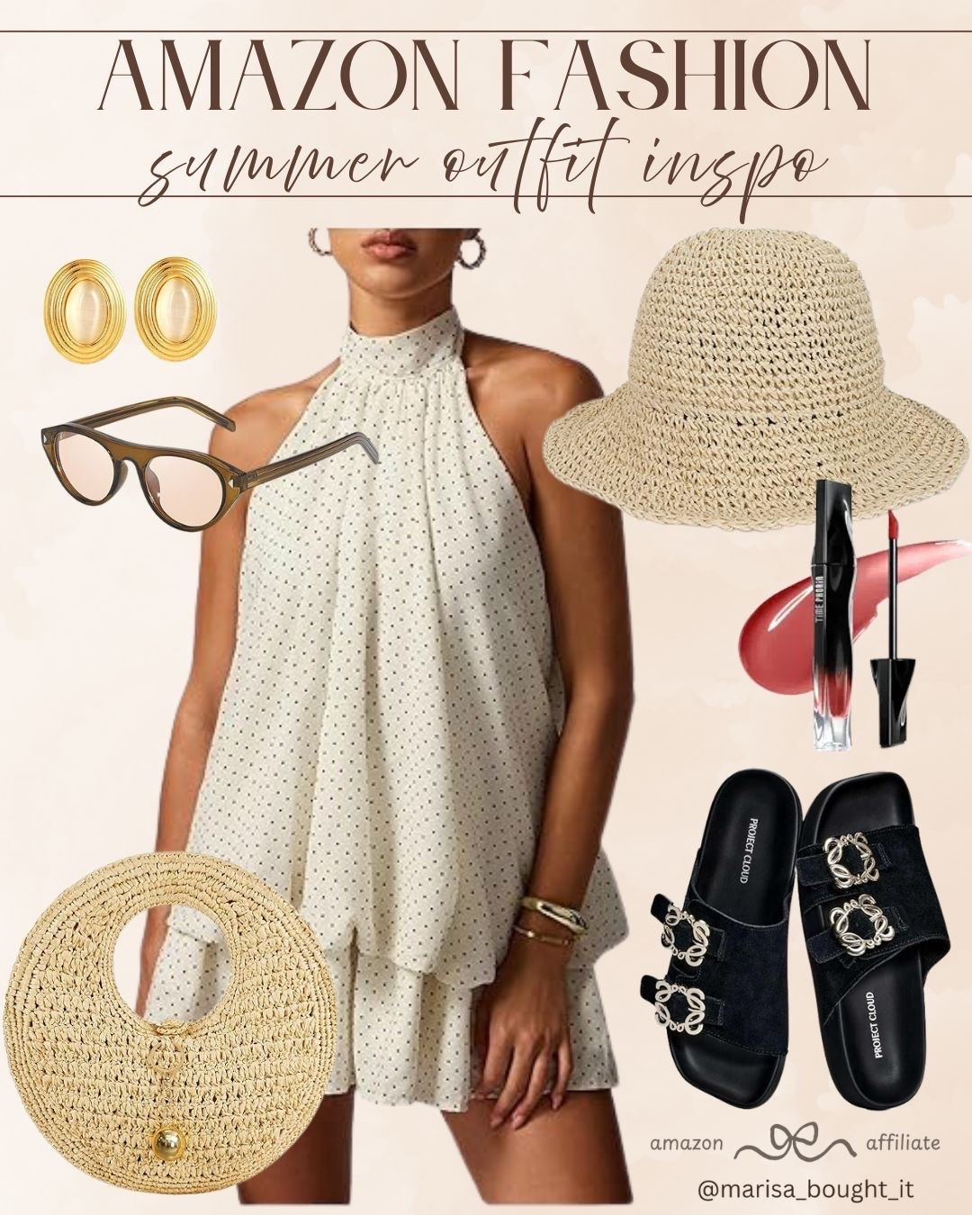 ☀️ Beat the heat in style with this effortless Amazon summer look! The polka dot halter matching set is light, breezy, and perfect for vacation, while the woven straw bucket hat and matching round tote bag give it the ultimate chic resort-wear feel. 👒
I styled this ensemble with comfortable black slide sandals, tortoise sunglasses, and a pop of lip gloss. It is a stunning, put-together outfit that takes you from beachside lunching to evening strolls! ✨
#AmazonFashion #SummerOutfit #VacationStyle #ResortWear #AmazonFinds #SummerInspo #OOTD #ChicStyle

#LTKootd #LTKSeasonal