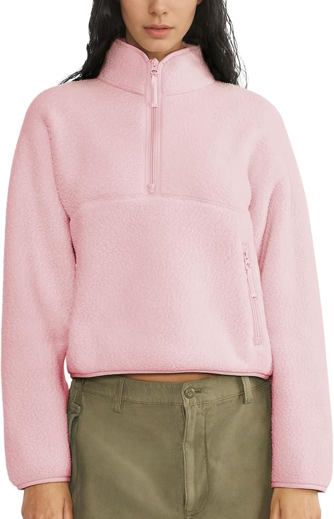 Womens Fleece Sweatshirts Cropped Half Zip Fuzzy Warm Sherpa Pullover Varsity Jackets with Zipper... | Amazon (US)