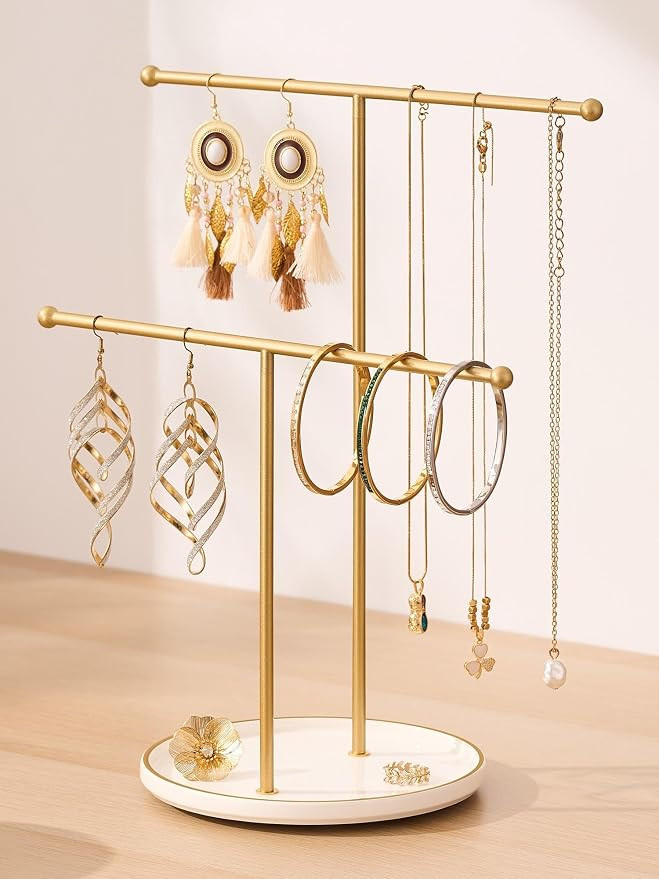 Jewelry Stand with Ceramic Tray, Necklace Holder, Gold Bar White Base | Ceramic Base, Gift for Wo... | Amazon (US)