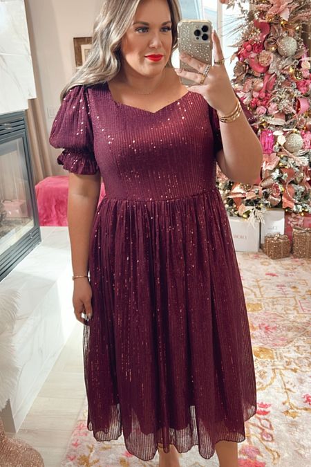 curvy wine sparkly sequin midi dress for the Holidays! wearing size xxl 

#LTKsalealert #LTKcurves #LTKHoliday