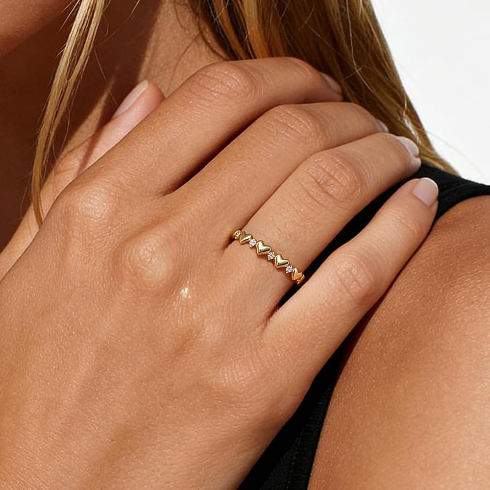 14K Gold Plated Heart Ring, 925 Sterling Silver Promise Ring for Women, Engagement Love Band with... | Amazon (US)