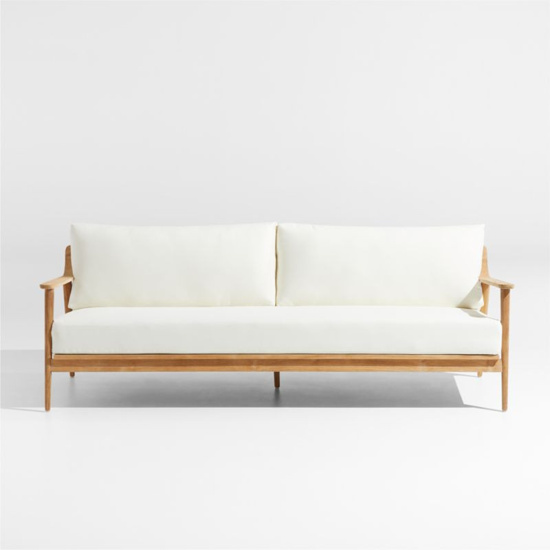 Milos Teak Wood Outdoor Patio Sofa with White Cushions | Crate & Barrel | Crate & Barrel