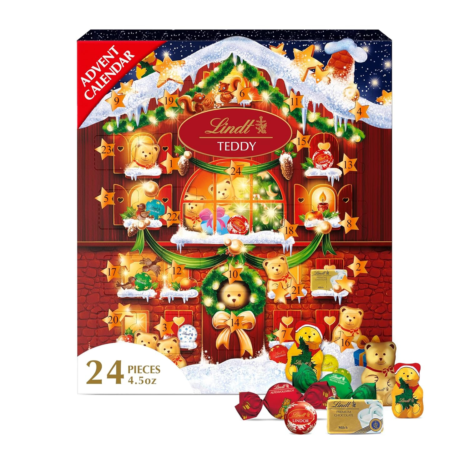 Lindt Holiday Teddy Bear Chocolate Candy Advent Calendar, 4.5 oz. | Amazon (US)