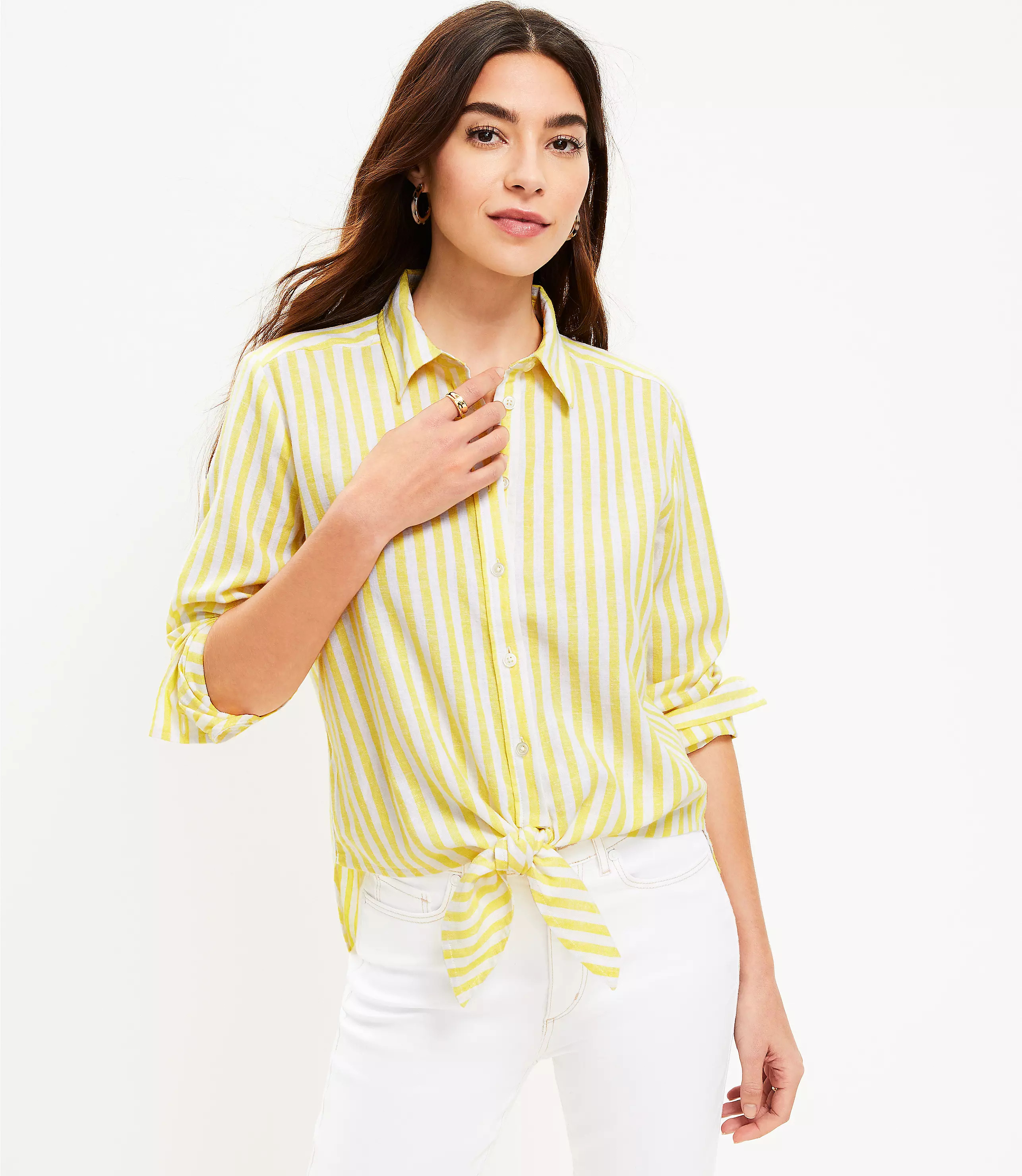Striped Tie Front Everyday Shirt | LOFT