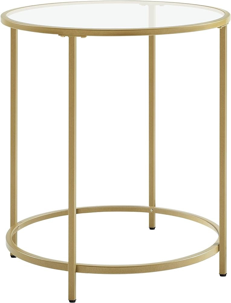 VASAGLE Round Side Table, Glass End Table with Metal Frame, Gold Coffee Table with Modern Style, ... | Amazon (US)