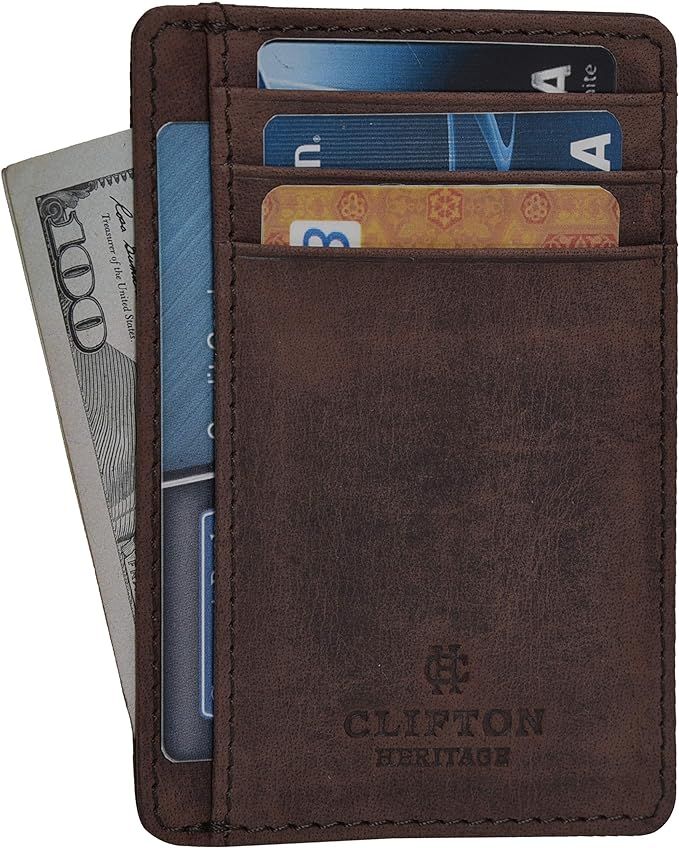 Minimalist Wallets for Men & Women RFID Front Pocket Leather Card Holder Wallet | Amazon (US)