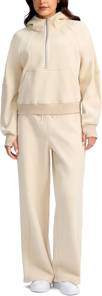 SANTINY Womens Sweatsuits 2 piece Set Fleece Lined Hoodies Crop Sweatshirt Winter Lounge Sets Wid... | Amazon (US)