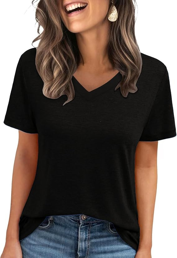 C.O.Z.Y Short Sleeve T-Shirts V Neck T Shirts for Women Light Weight Casual Summer Top Outfit Clo... | Amazon (US)