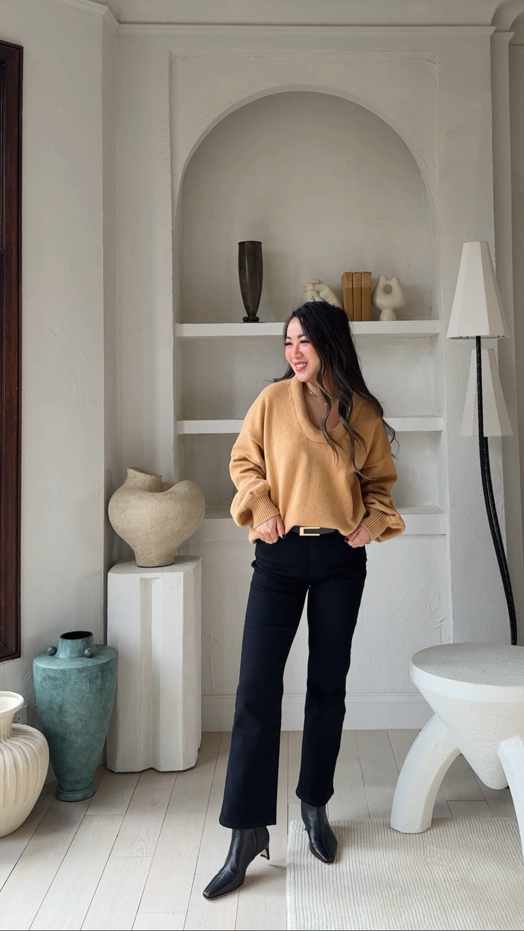 For size reference, I’m 5 ft 115 pounds, postpartum tummy body. 

SWEATER: Under $25! Love the u-neck and dropped shoulders. I’m wearing Small.

JEANS: Under $50, midsection and petite friendly jeans! So comfortable! I’m wearing 26x26. Great length with kitten heels, boots, and flats. 

BOOTS: So comfortable! The leather is so soft. I find them TTS. I’m a size 5 and take a size 5 in these. 

BELTS: Simple and easy to wear with any outfit. Under $20 for a set of 2.

EARRINGS: Does not irritate sensitive skin! Great as an everyday piece!

#LTKFindsUnder50 #LTKSaleAlert #LTKPetite