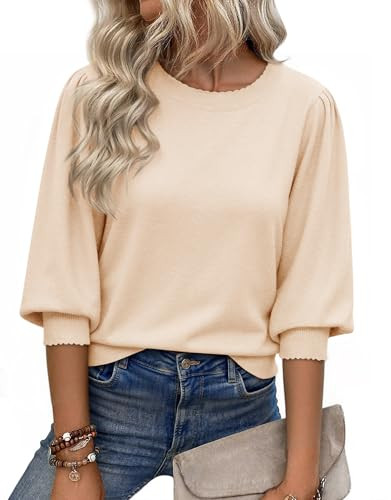 Cicy Bell Womens 3/4 Puff Sleeve Sweater Tops Fall Casual Crew Neck Lightweight Knit Pullover Loo... | Amazon (US)