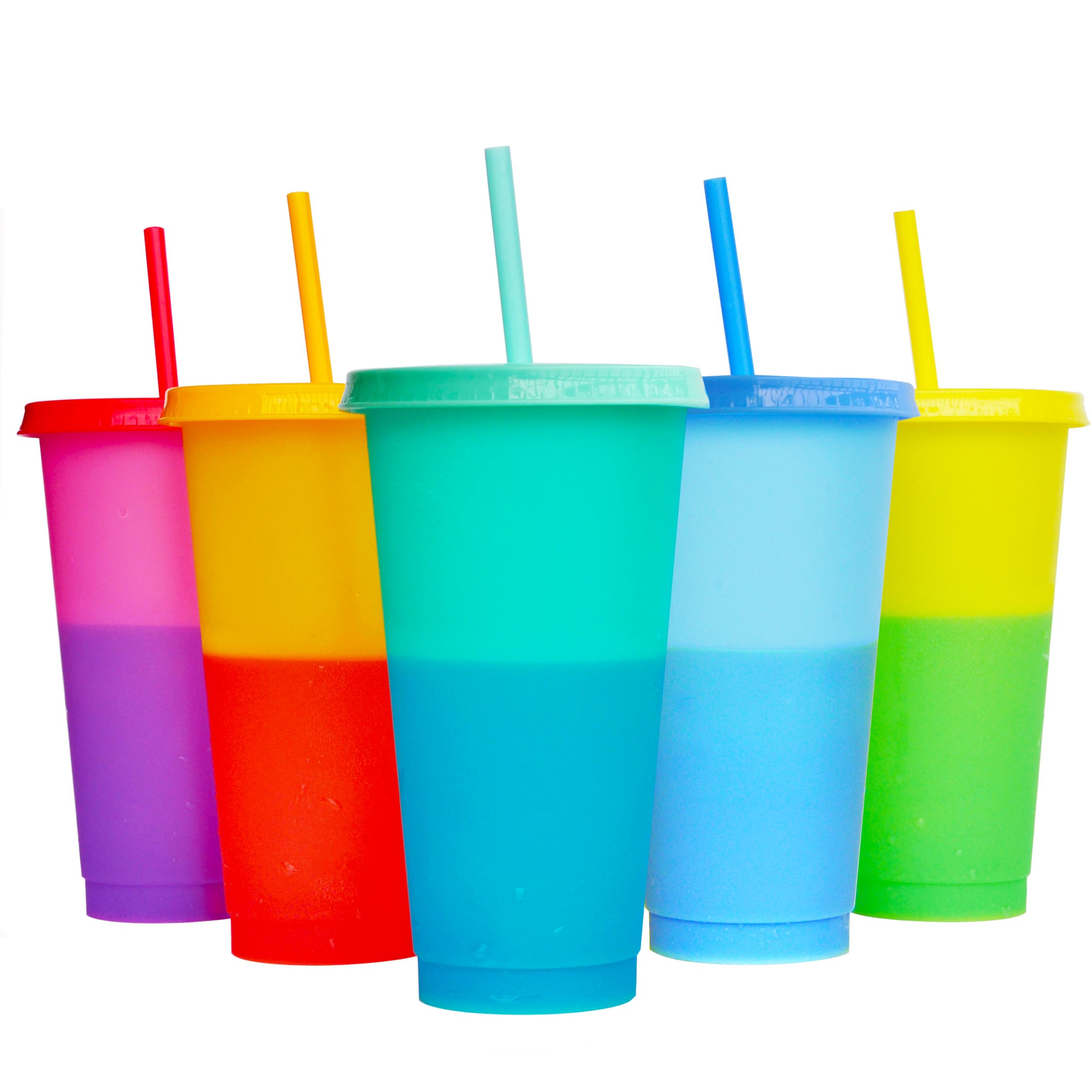 Color Changing Cups, 5 Pack 24oz Plastic Tumblers, Reusable Iced Coffee & Smoothie Cups with Lids... | Amazon (US)