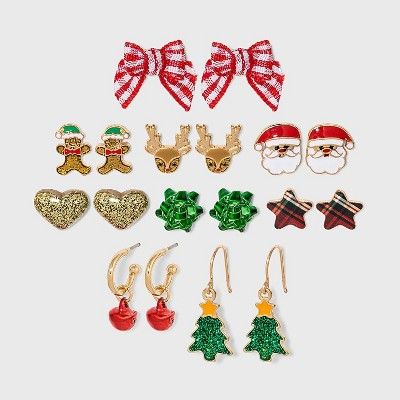 Girls&#39; 9pk Christmas Earrings - Cat &#38; Jack&#8482; | Target