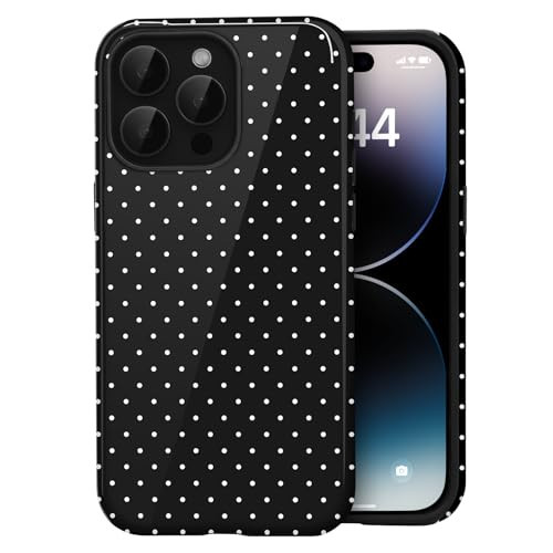 Amzfield Compatible with iPhone 14 Pro Case Cute Polka Dot Aesthetic Retro Design for Women Girls Fall Simple Chic Girly Pretty Dual Layer Hybrid Protection Elegant Case for iPhone 14 Pro-Black | Amazon (US)