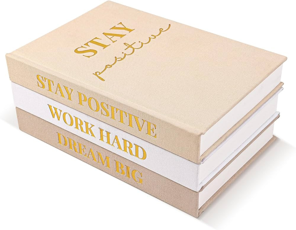 Nichake Set of 3 Linen Covered Decorative Books for Home Office Decor-Gold Foil Stamping Decor Bo... | Amazon (CA)