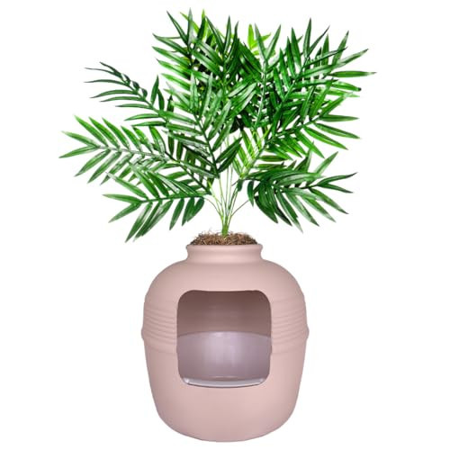 Good Pet Stuff Hidden Cat Litter Box Enclosure with Artificial Plant, Decorative Round Planter, Removable Tray, Charcoal Filter Odor Control, Easy-to-Clean, Made in USA, Essentials Kit, Pink | Amazon (US)