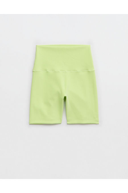 OFFLINE By Aerie Real Me XTRA Stripe Ribbed High Waisted 5" Bike Short Women's Sharp Green XXS | American Eagle Outfitters (US & CA)