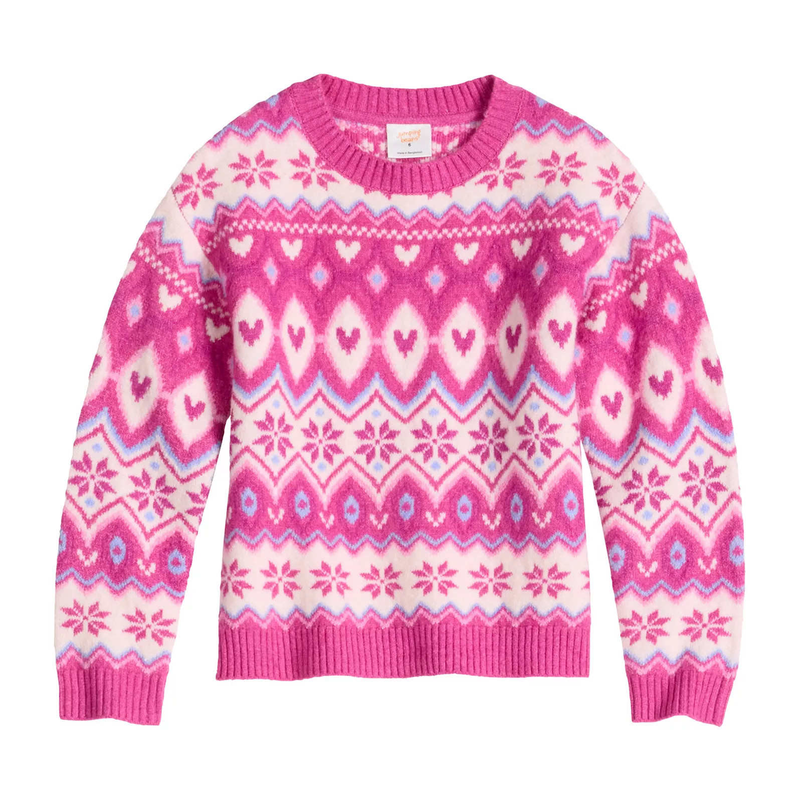 Girls 4-12 Jumping Beans® Jacquard Crewneck Pullover Sweater, Girl's, Pink Snow Fair Isle | Kohl's